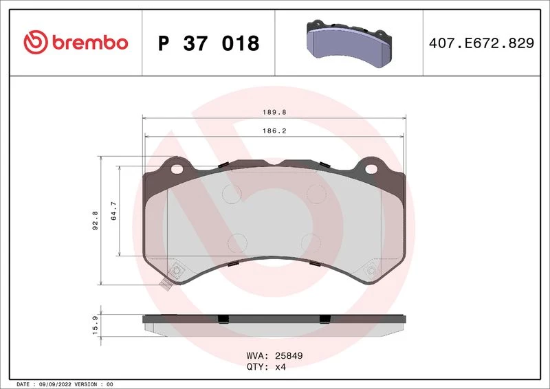 طقم فحمات فرامل أمامية نيسان BREMBO P 37 018